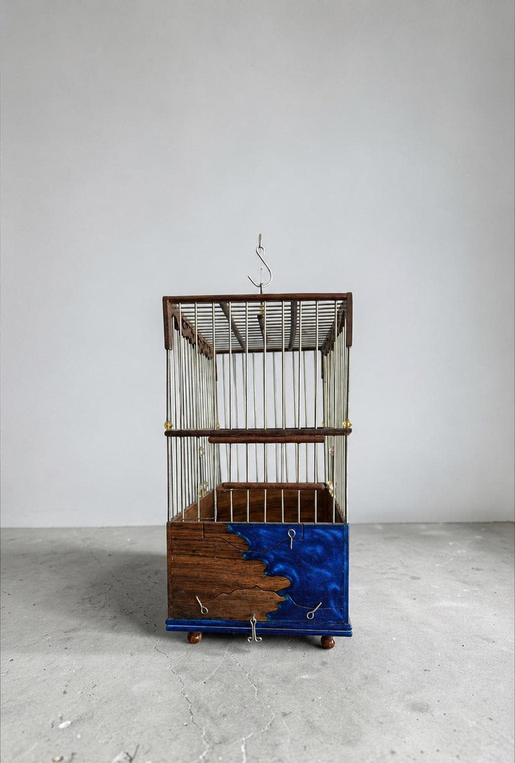 Luxury Walnut & Resin Bird Cage, Handmade Ornate Canary Cage, Custom Color Birdcage