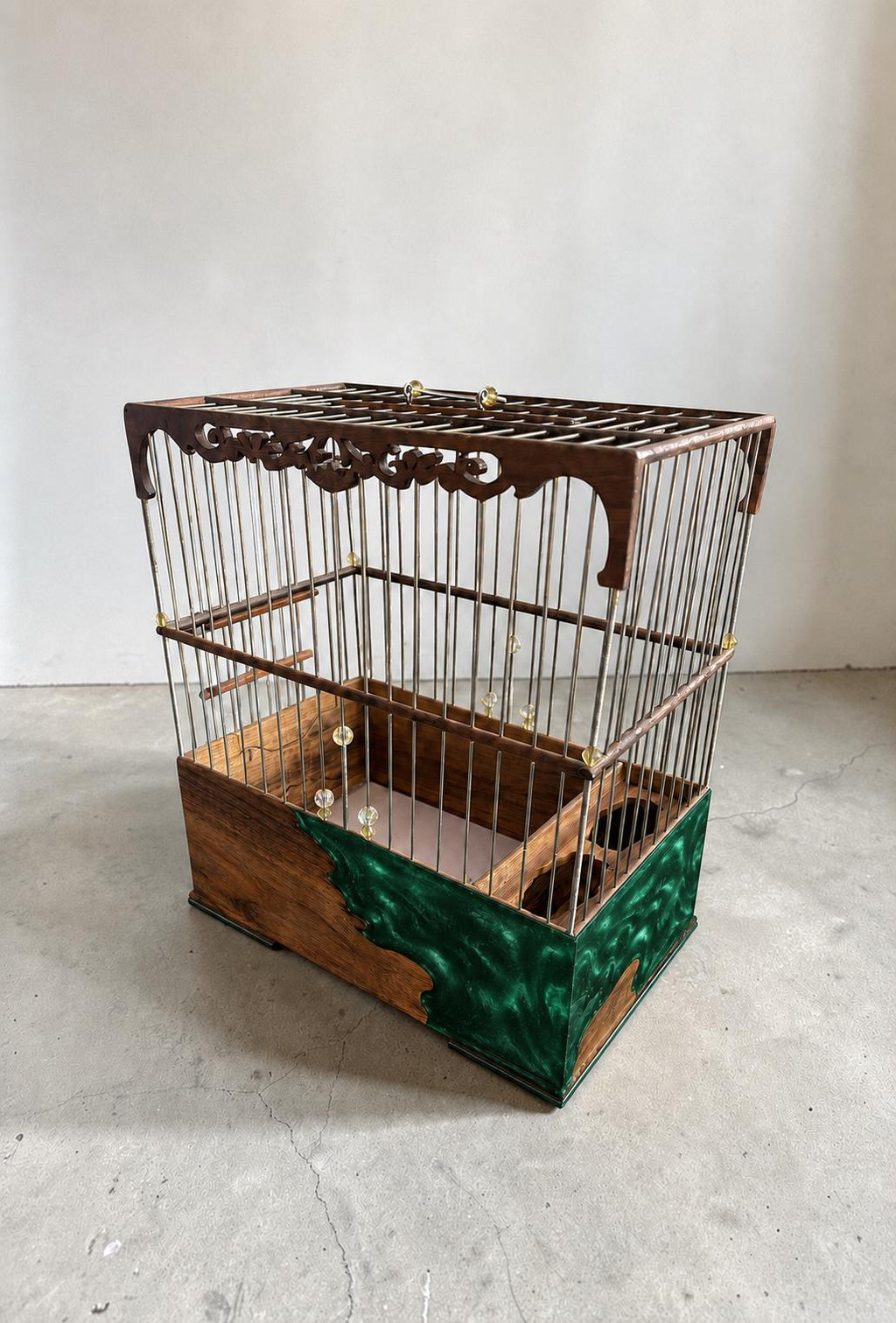 Luxury Walnut & Resin Bird Cage, Handmade Ornate Canary Cage, Custom Color Birdcage