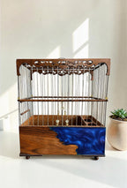 Luxury Walnut & Resin Bird Cage, Handmade Ornate Canary Cage, Custom Color Birdcage