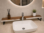 Walnut Epoxy Over Sink Shelf, Custom Faucet Cutout Bathroom Countertop Riser with Legs