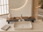 Walnut Epoxy Over Sink Shelf, Custom Faucet Cutout Bathroom Countertop Riser with Legs