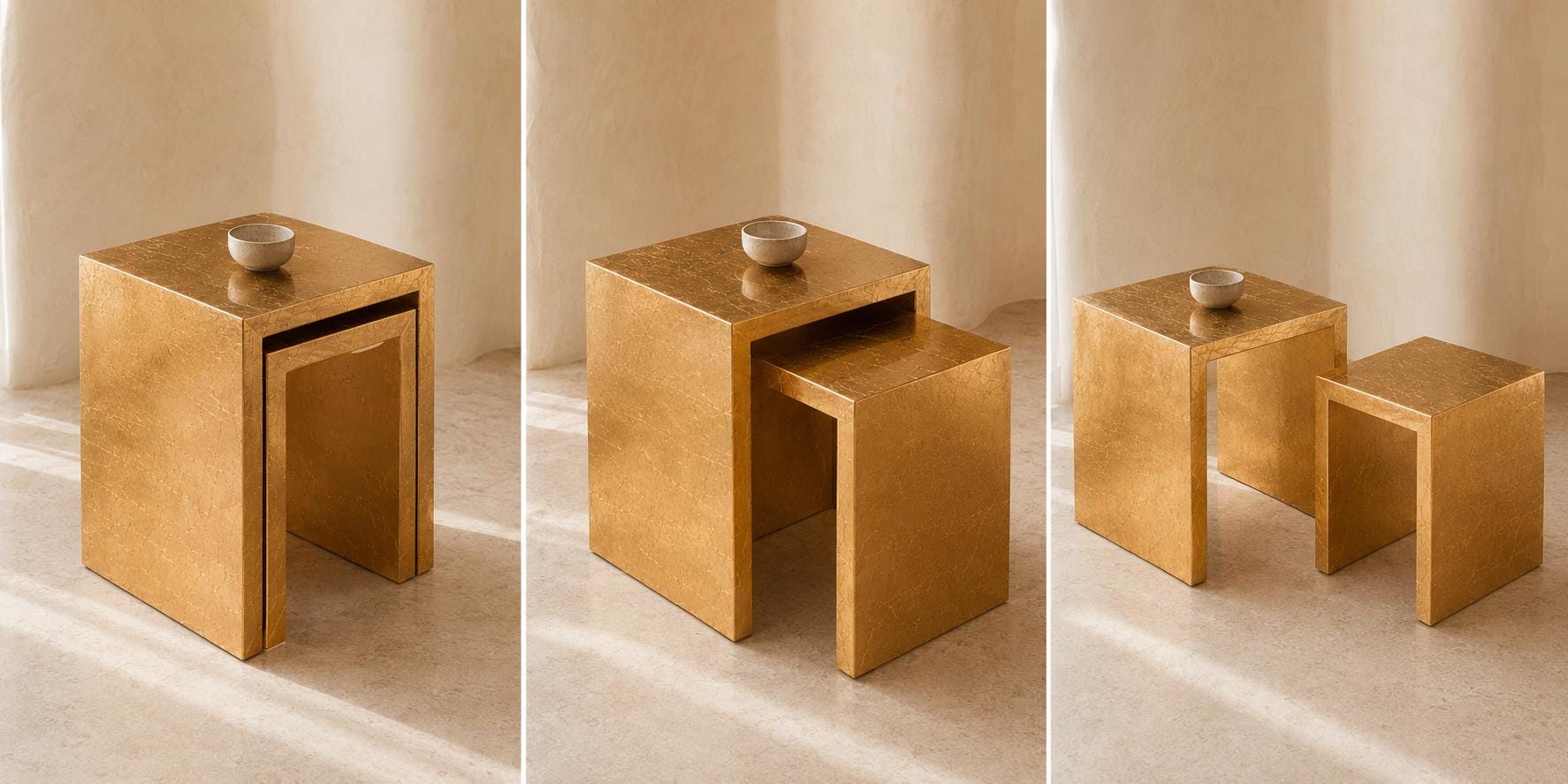 Set di 2 tavolini a incastro Gold Leaf, tavolini con finitura lucida epossidica, tavolini d'appoggio di lusso fatti a mano, mobili moderni Art Déco