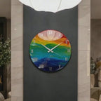 Rainbow Resin Wall Clock, Handmade Colorful Wall Decor, Resin Art Clock with Silver Roman Numerals