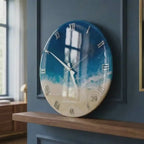 Handmade Ocean Resin Wall Clock, Coastal Home Decor, Silver Roman Numerals