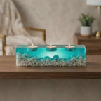 Resin Tealight Candle Holder, Transparent Epoxy Candle Centerpiece, Ocean Pebble Candle Holder, Coastal Coffee Table Decor